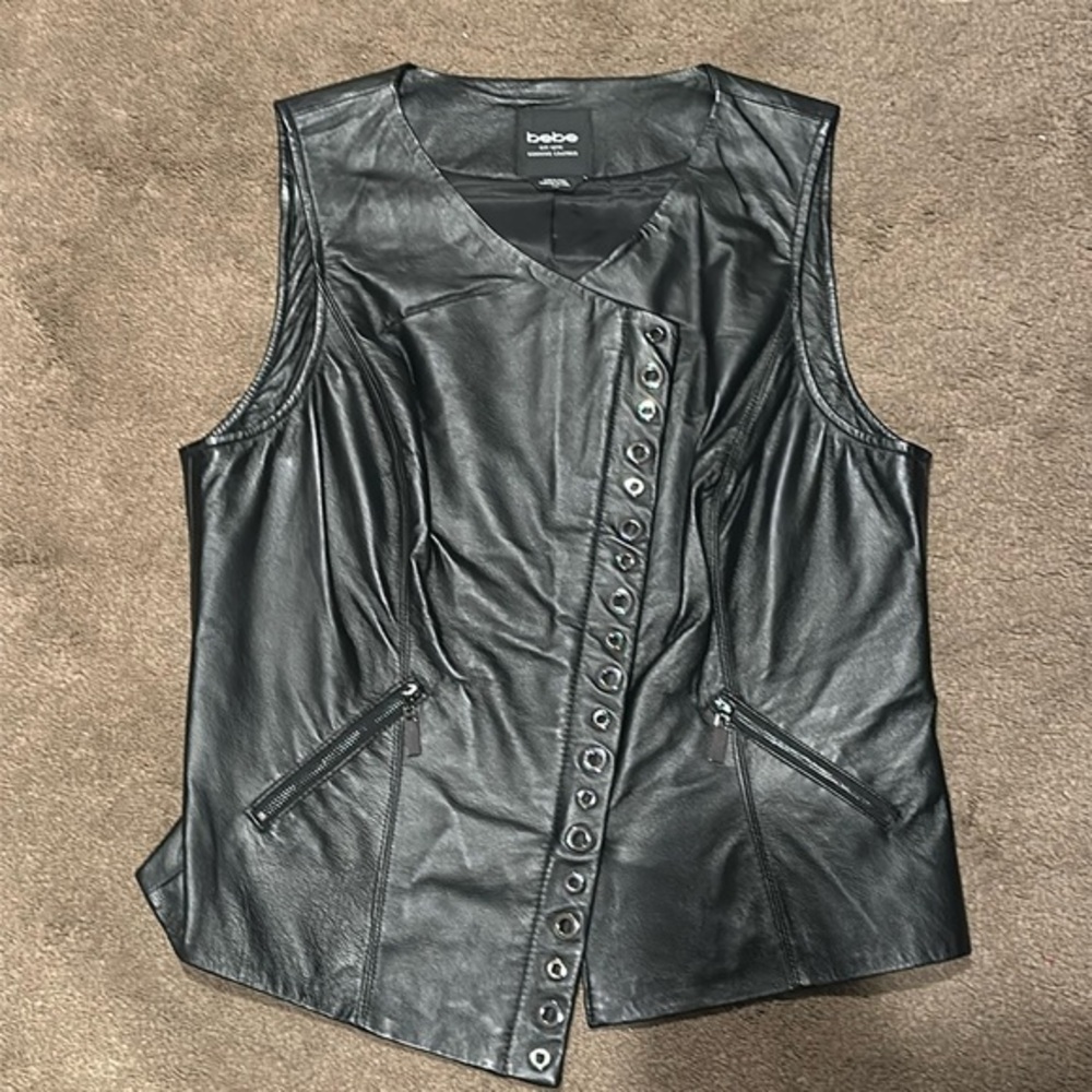 Bebe genuine leather vest - black